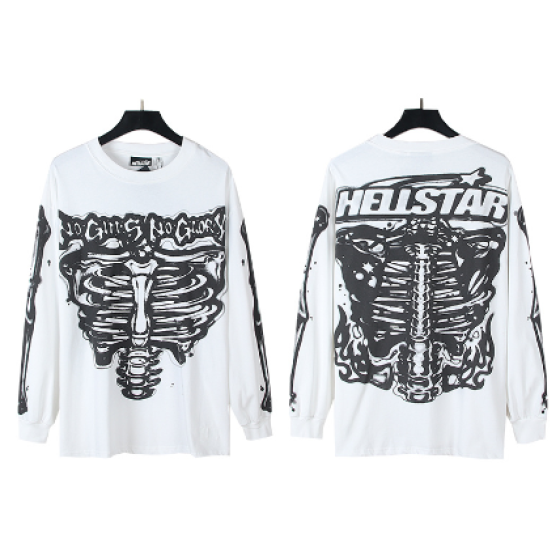 Hellstar, a trendy high-street style, pure cotton loose-fitting long-sleeved T-shirt.